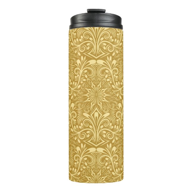 Golden Damask Baroque Floral Pattern Thermal Tumbler (Front)