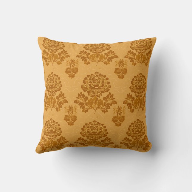 Golden Damask Floral Pattern Cushion (Back)