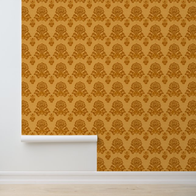 Golden Damask Floral Pattern Wallpaper (Application)