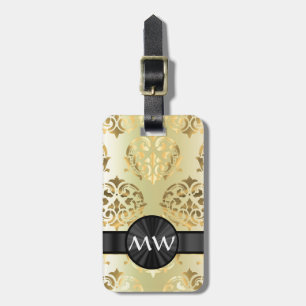 Golden damask luggage tag