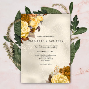 Golden Damask Rose Wedding Invitation