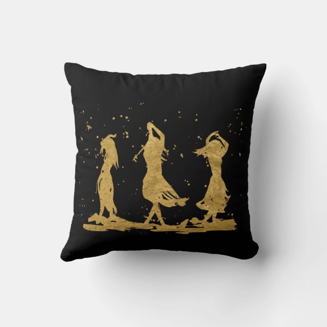 Golden Dancing Witches Cushion (Back)