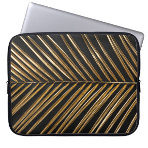 Golden Date Palm Leaf: Black Minimalist Laptop Sleeve