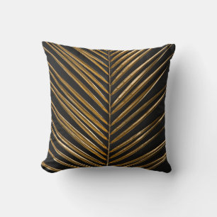 Golden Date Palm: Minimalist Black Background Cushion
