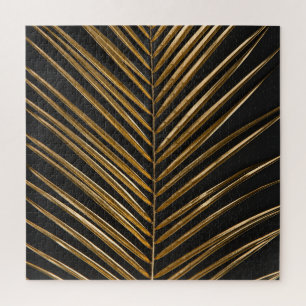 Golden Date Palm: Minimalist Black Background Jigsaw Puzzle