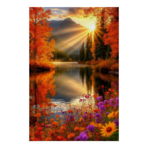Golden Dawn Over Autumn Lake Poster