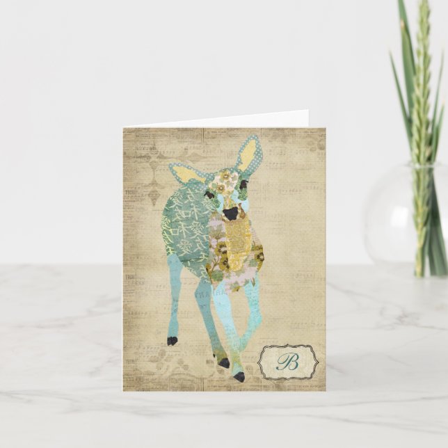 Golden Dearest Deer  Monogram Notecard (Front)