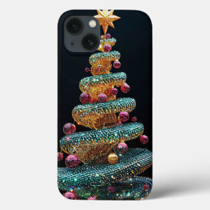 Golden decorated christmas tree festive style iPhone 13 case