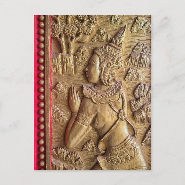 Golden Decorated Door Art at Buddhist Temple, Laos Postcard (Front)