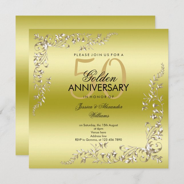 Golden Decoration 50th Wedding Anniversary Invitation (Front/Back)