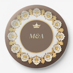 Golden Decorative Floral Wreath Paper Plate