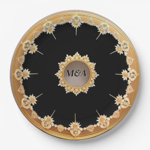 Golden Decorative Floral Wreath Paper Plate