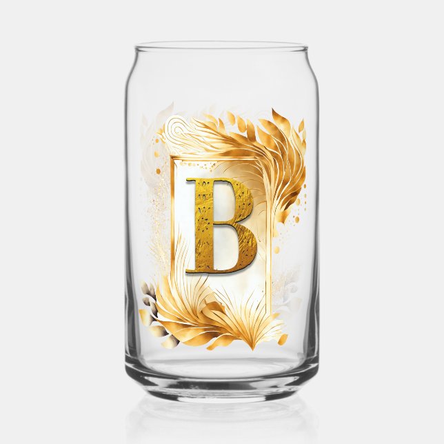 Golden Decorative Framed Monogram B Can Glass (Front)