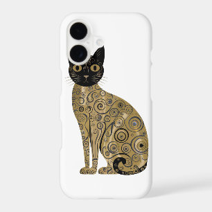 Golden Decorative Gustav Klimt Style Black Cat Art