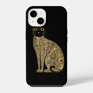 Golden Decorative Gustav Klimt Style Black Cat Art iPhone 14 Case