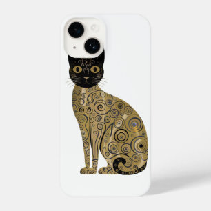 Golden Decorative Gustav Klimt Style Black Cat Art iPhone 14 Case
