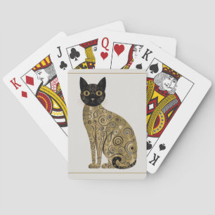 Golden Decorative Gustav Klimt Style Black Cat Art Playing Cards