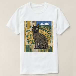 Golden Decorative Gustav Klimt Style Black Cat Art T-Shirt
