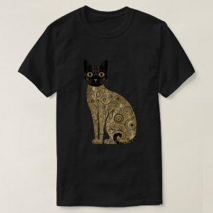 Golden Decorative Gustav Klimt Style Black Cat Art T-Shirt