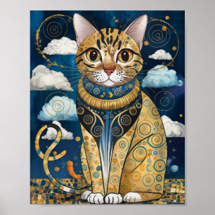 Golden Decorative Gustav Klimt Style Cat Art Poster
