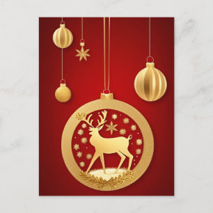 🦌 Golden Deer Christmas Luxury Festive Holiday Postcard