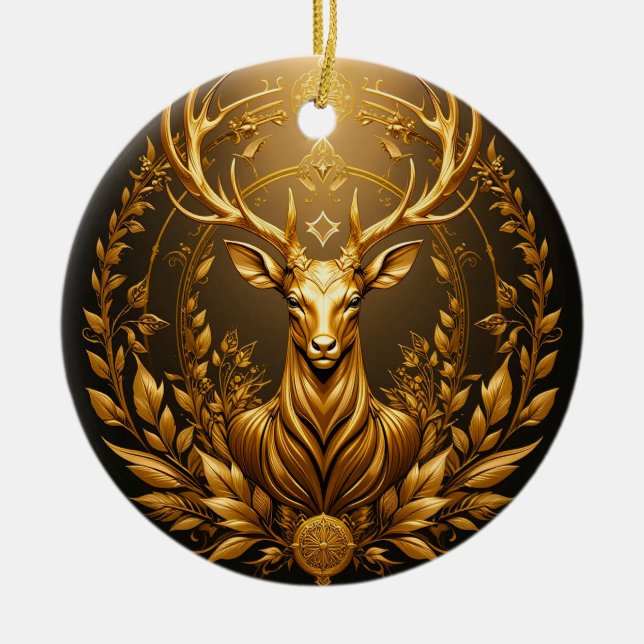 Golden Deer Emblem Ceramic Tree Decoration (Front)
