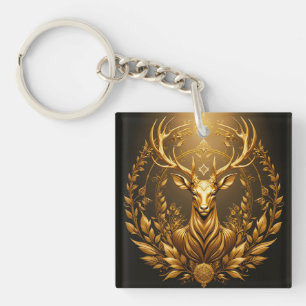 Golden Deer Emblem Royal Crest Nature Symbol Art ✨ Key Ring