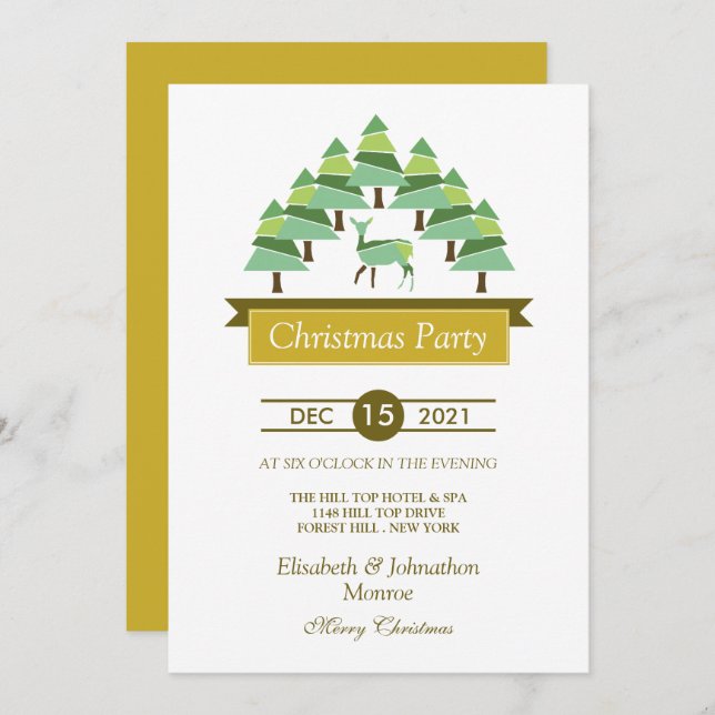 Golden Deer Forest Christmas Party Invitation (Front/Back)