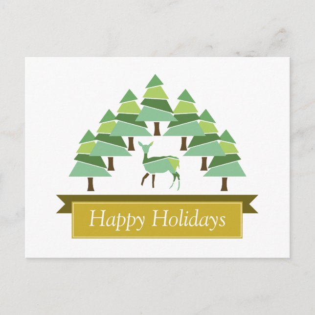 Golden Deer Forest Happy Holidays Holiday Postcard (Front)