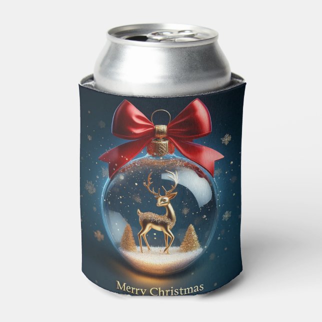 Golden Deer Ornament in a Christmas Bauble Can Cooler (Can Front)