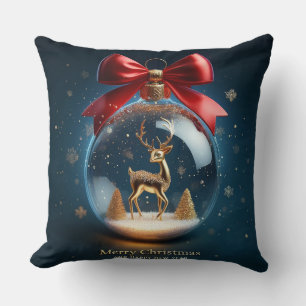 Golden Deer Ornament in a Christmas Bauble Cushion