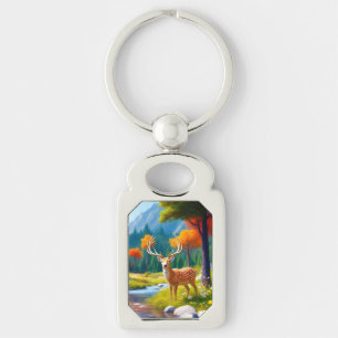 Golden Deer Standing in The Forest-987679 Key Ring
