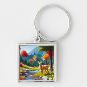 Golden Deer Standing in The Forest-987679 Key Ring