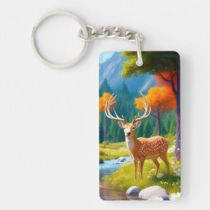 Golden Deer Standing in The Forest-987679 Key Ring