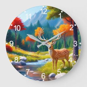 Golden Deer Standing in The Forest-987679 Large Clock