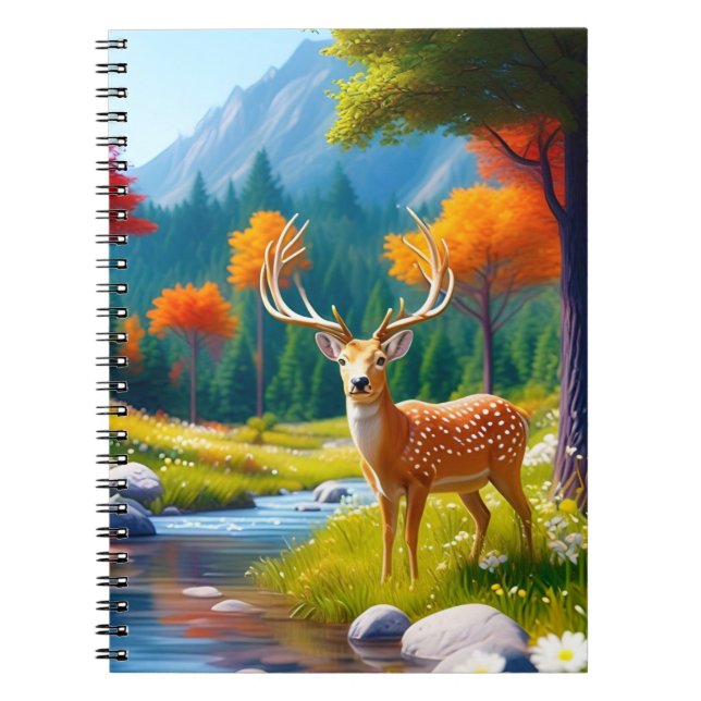 Golden Deer Standing in The Forest-987679 Notebook (Front)