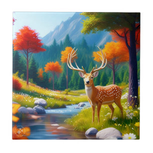 Golden Deer Standing in The Forest-987679 Tile