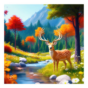 Golden Deer Standing in The Forest  Photo Print