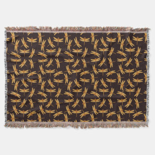 Golden Demoiselle Dragonfly Throw Blanket