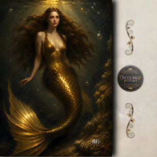 Golden Depths Mermaid Decoupage Tissue Paper