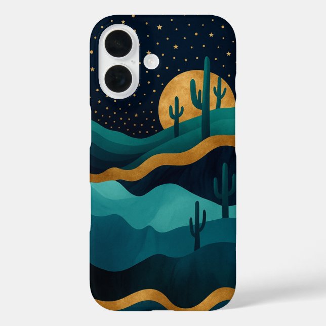  Golden Desert Nightscape – Abstract Cactus Art Case-Mate iPhone Case (Back)