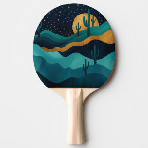  Golden Desert Nightscape – Abstract Cactus Art Ping Pong Paddle