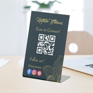 Golden Details Aesthetician Qr Code Social Media Pedestal Sign