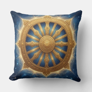 Golden Dhamma Chakra Spiritual Symbol Art Throw Pi Cushion