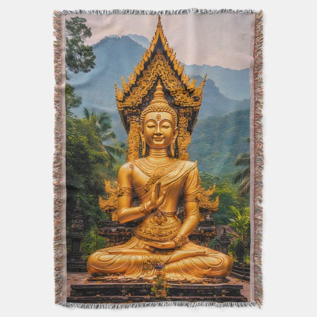 Golden Dhamma in the Northern Hills Throw Blanket (Front Vertical)
