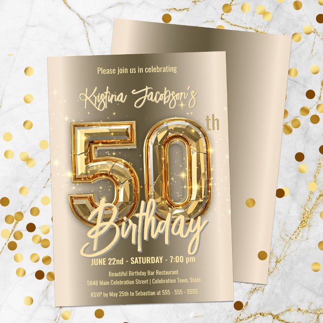 Golden Diamond Accents 50th Birthday Celebration Invitation (Creator Uploaded)