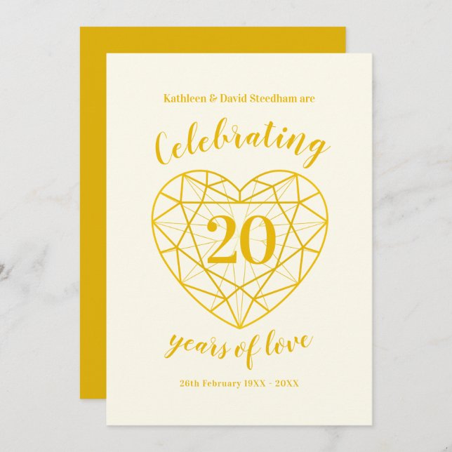 Golden diamond Anniversary 20 years invites (Front/Back)