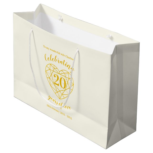 Golden diamond anniversary 20 years love large gift bag (Front Angled)