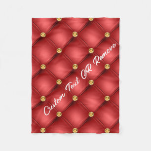 Golden Diamond Tufted Leather Custom Text Name Red Fleece Blanket