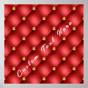 Golden Diamond Tufted Leather Custom Text Name Red Poster